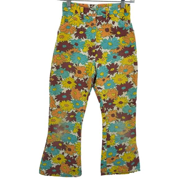 VTG 60s 70s women's curvy groovy floral flower hippie pop art jean trouser pants - Picture 1 of 10
